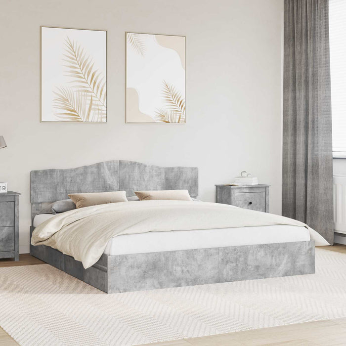Letto con Contenitore con testiera-Struttura Letto con contenitore Grigio cemento 200 x 200 cm 852893