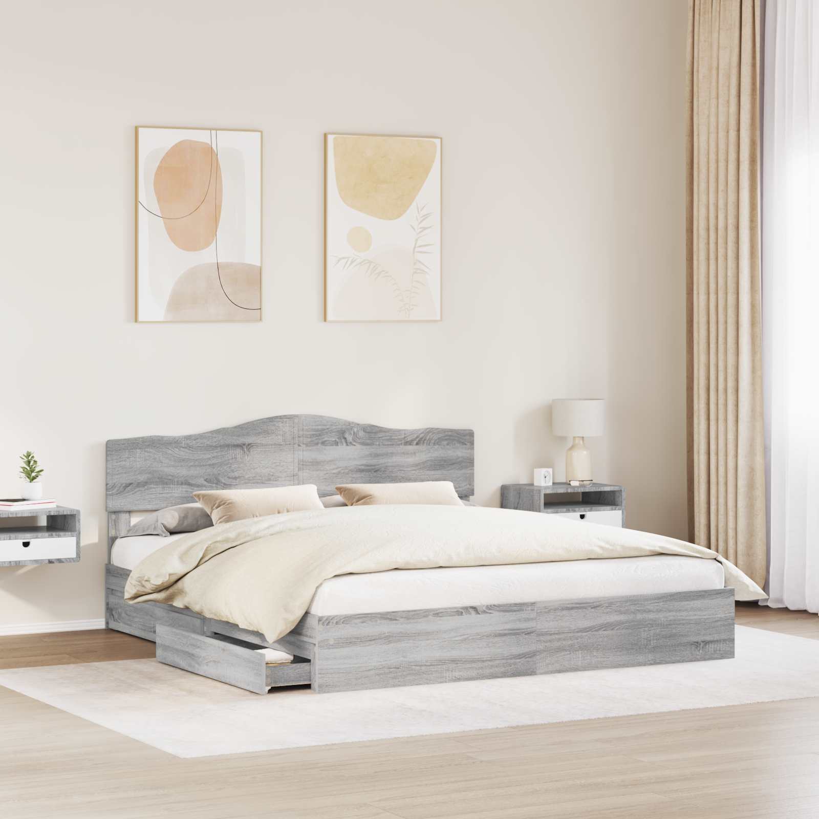 Letto con Contenitore con testiera-Struttura Letto con contenitore Grigio Sonoma 180 x 200 cm 847490