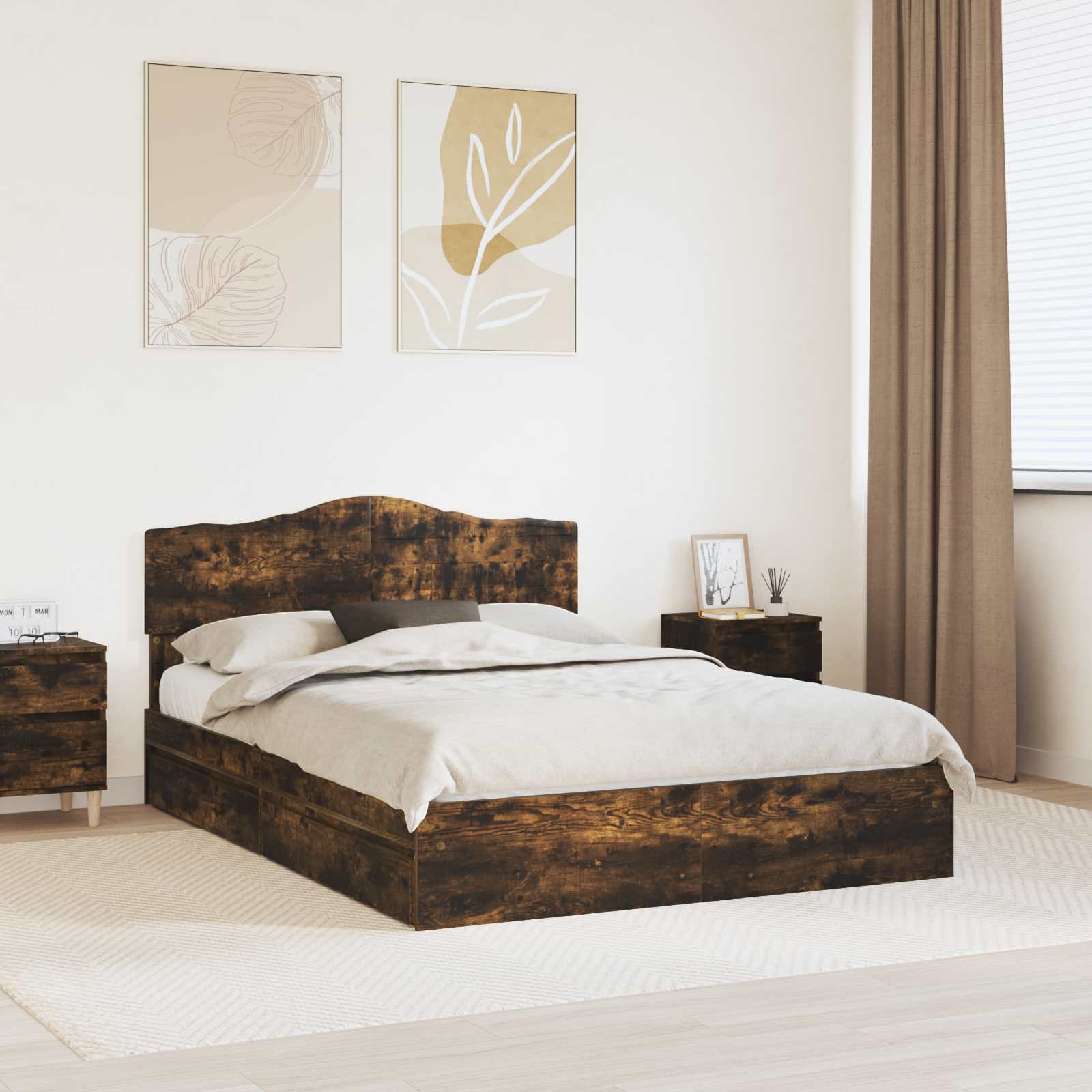Letto con Contenitore con testiera-Struttura Letto con contenitore Rovere fum¨¦ 160 x 200 cm 985379
