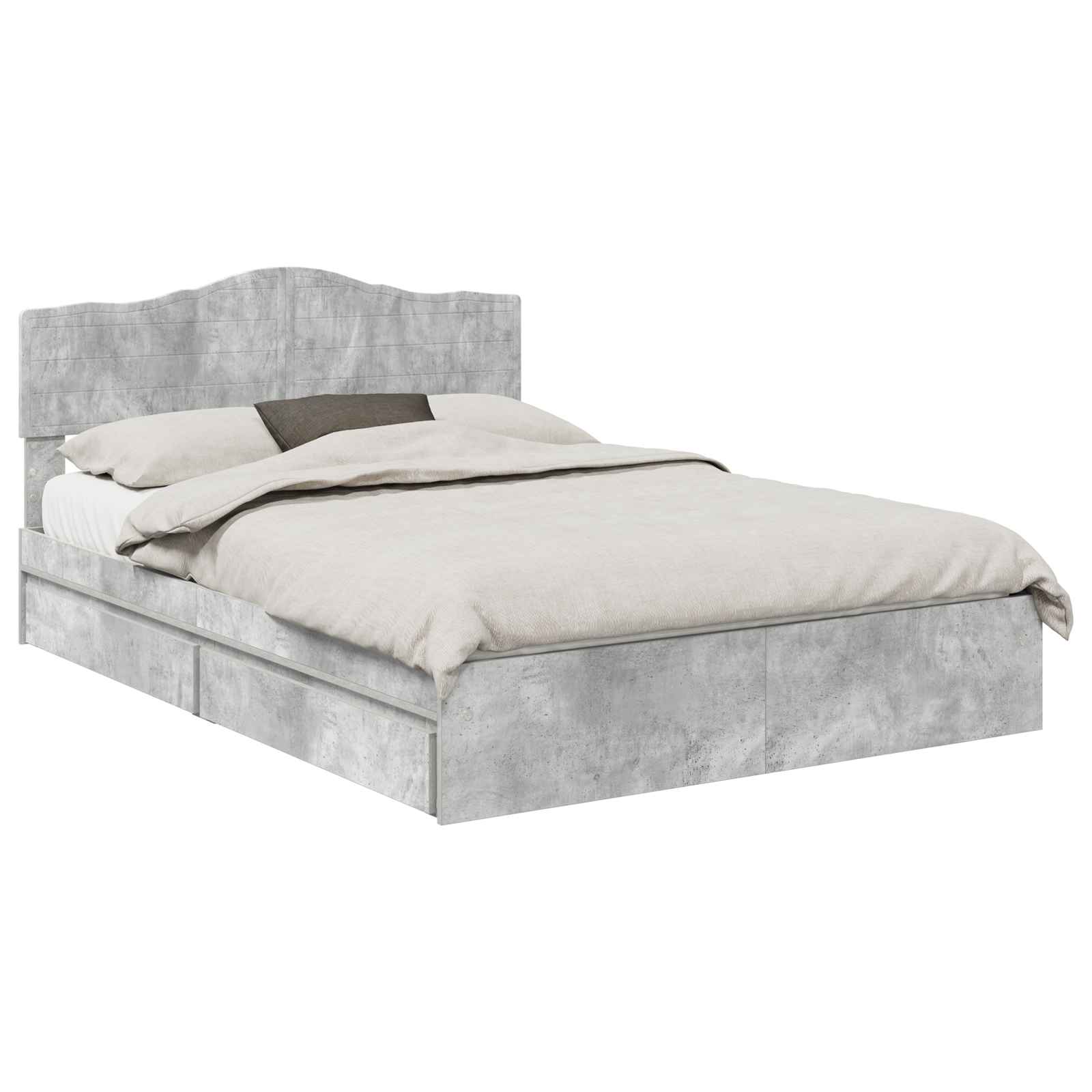 Letto con Contenitore con testiera-Struttura Letto con contenitore Grigio cemento 150 x 200 cm 313995