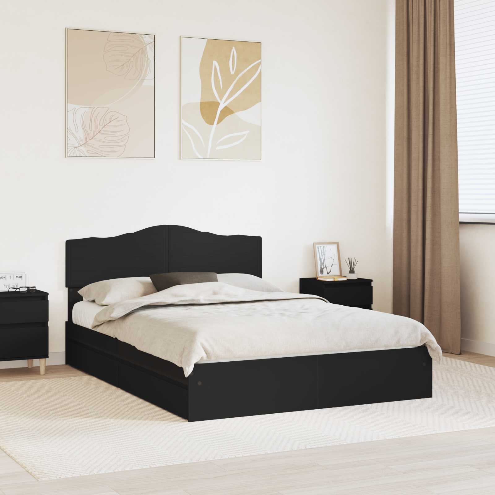 Letto con Contenitore Nero 140 x 190 cm Legno multistrato 3413097