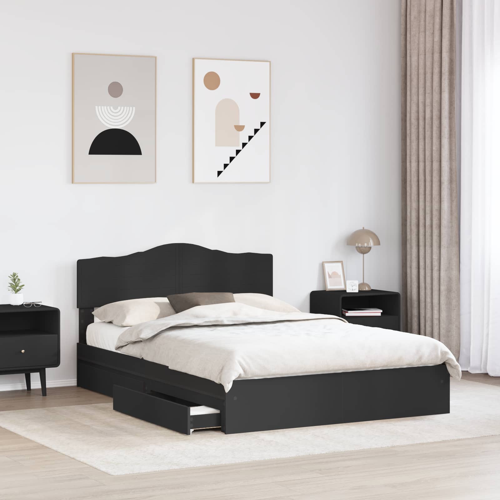 Letto con Contenitore Nero 140 x 190 cm Legno multistrato 3413097