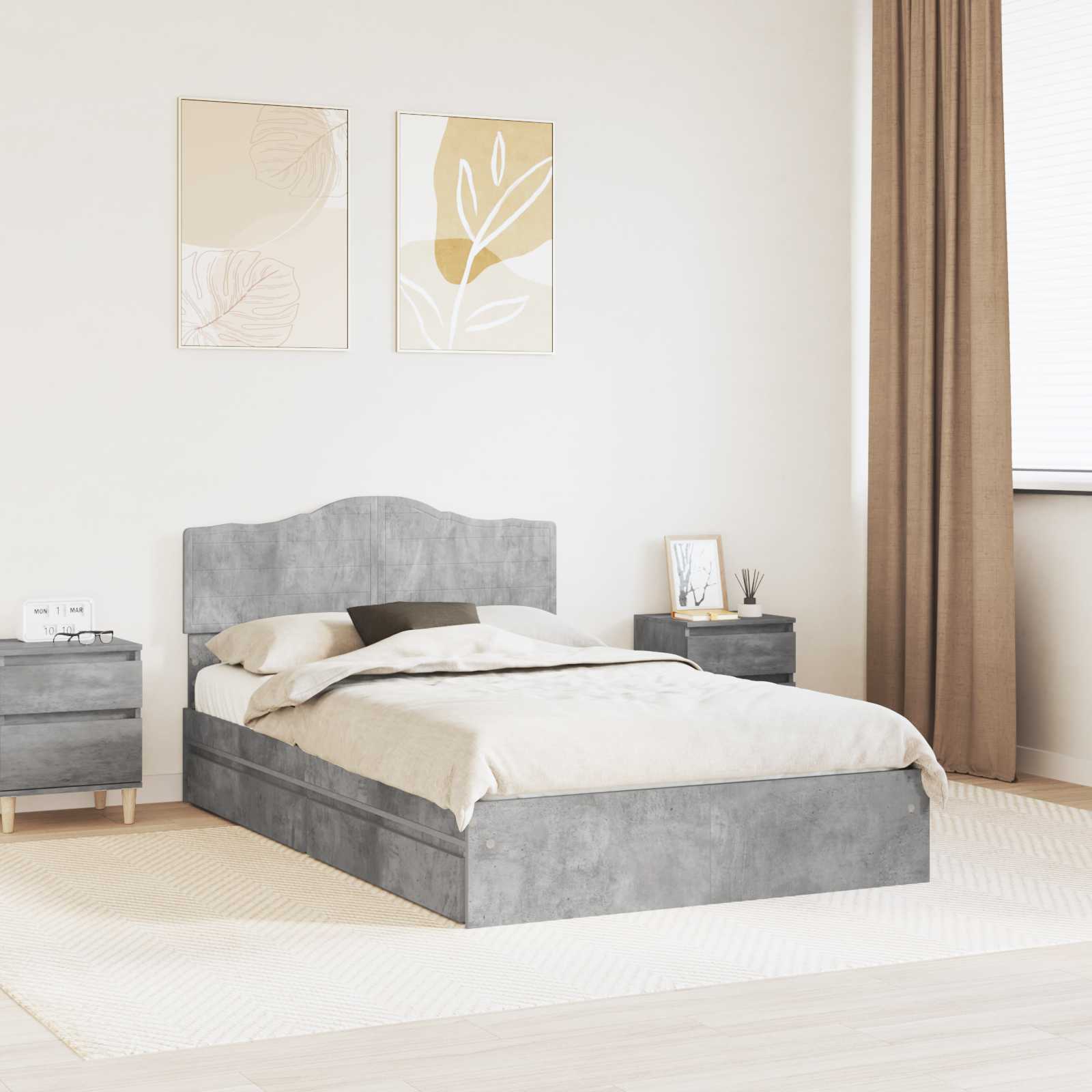 Letto con Contenitore con testiera Grigio cemento 135 x 190 cm 3413106