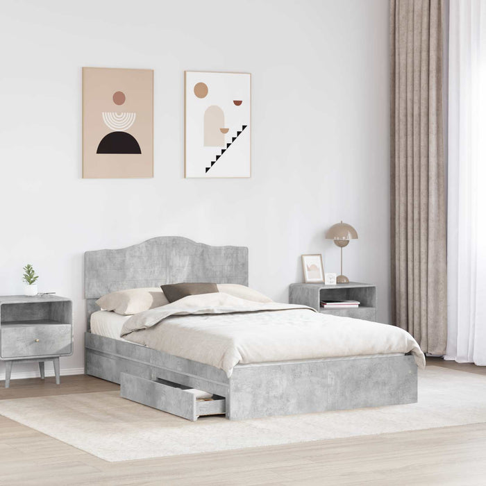Letto con Contenitore con testiera-Struttura Letto con contenitore Grigio cemento 135 x 190 cm 529837
