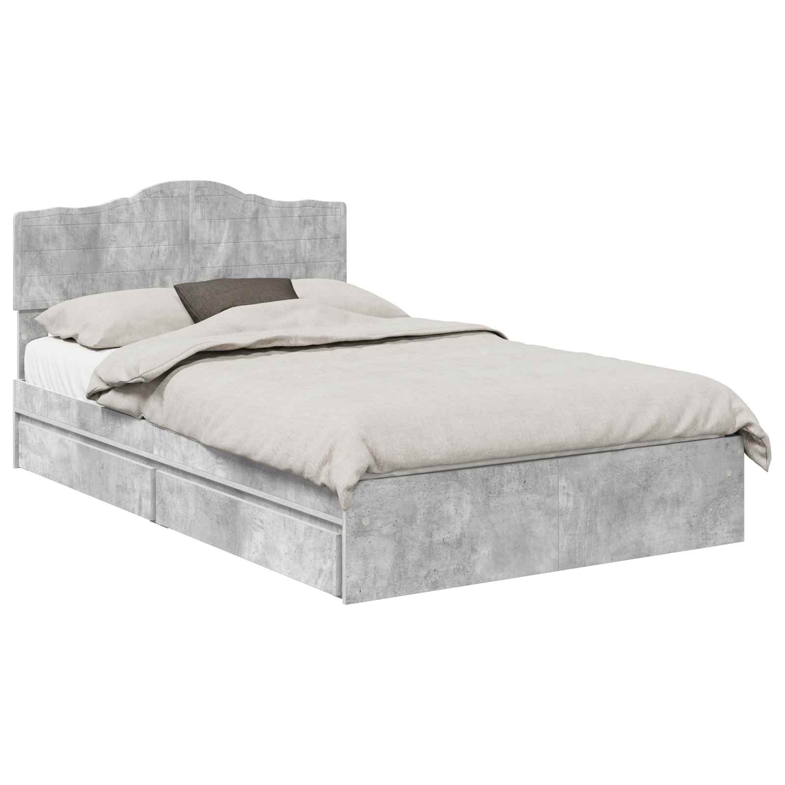 Letto con Contenitore con testiera-Struttura Letto con contenitore Grigio cemento 135 x 190 cm 529837