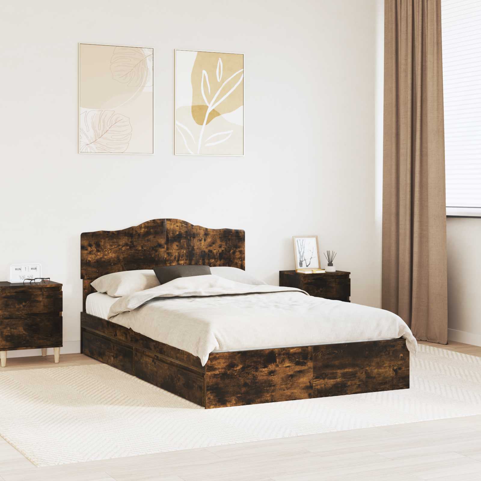 Letto con Contenitore con testiera-Struttura Letto con contenitore Rovere fum¨¦ 120 x 200 cm 890669