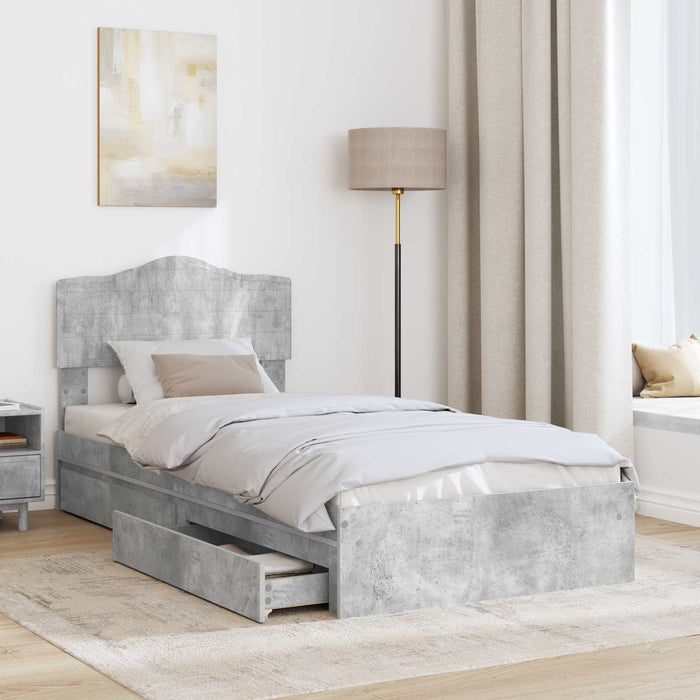 Letto con Contenitore con testiera-Struttura Letto con contenitore Grigio cemento 90 x 200 cm 291400