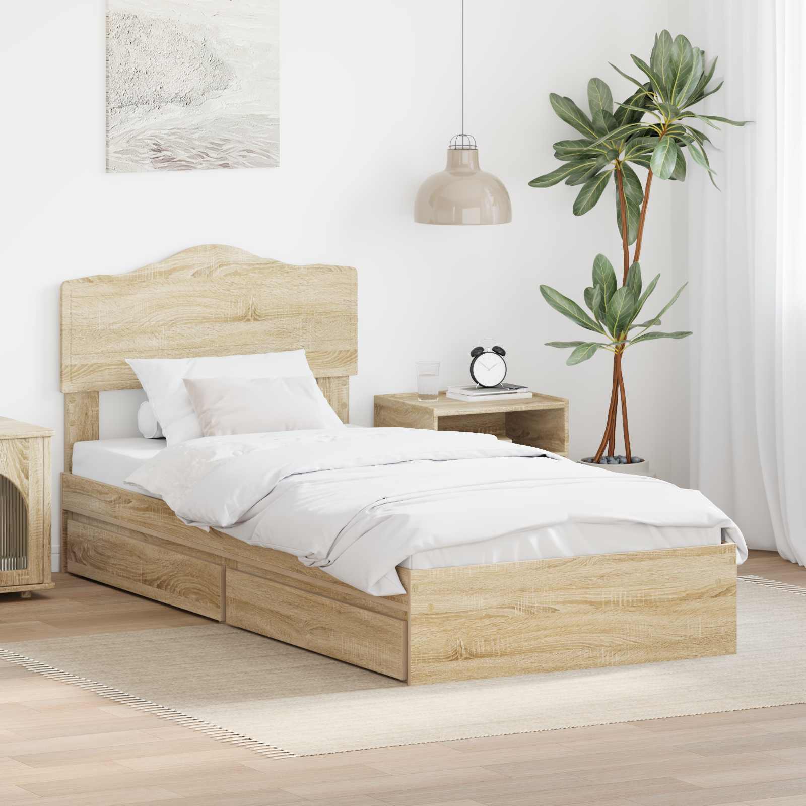 Letto con Contenitore con testiera Rovere Sonoma 90 x 190 cm 3413140