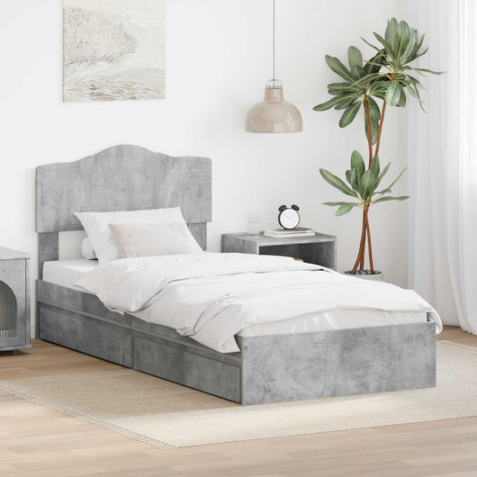 Letto con Contenitore con testiera-Struttura Letto con contenitore Grigio cemento 90 x 190 cm 580383
