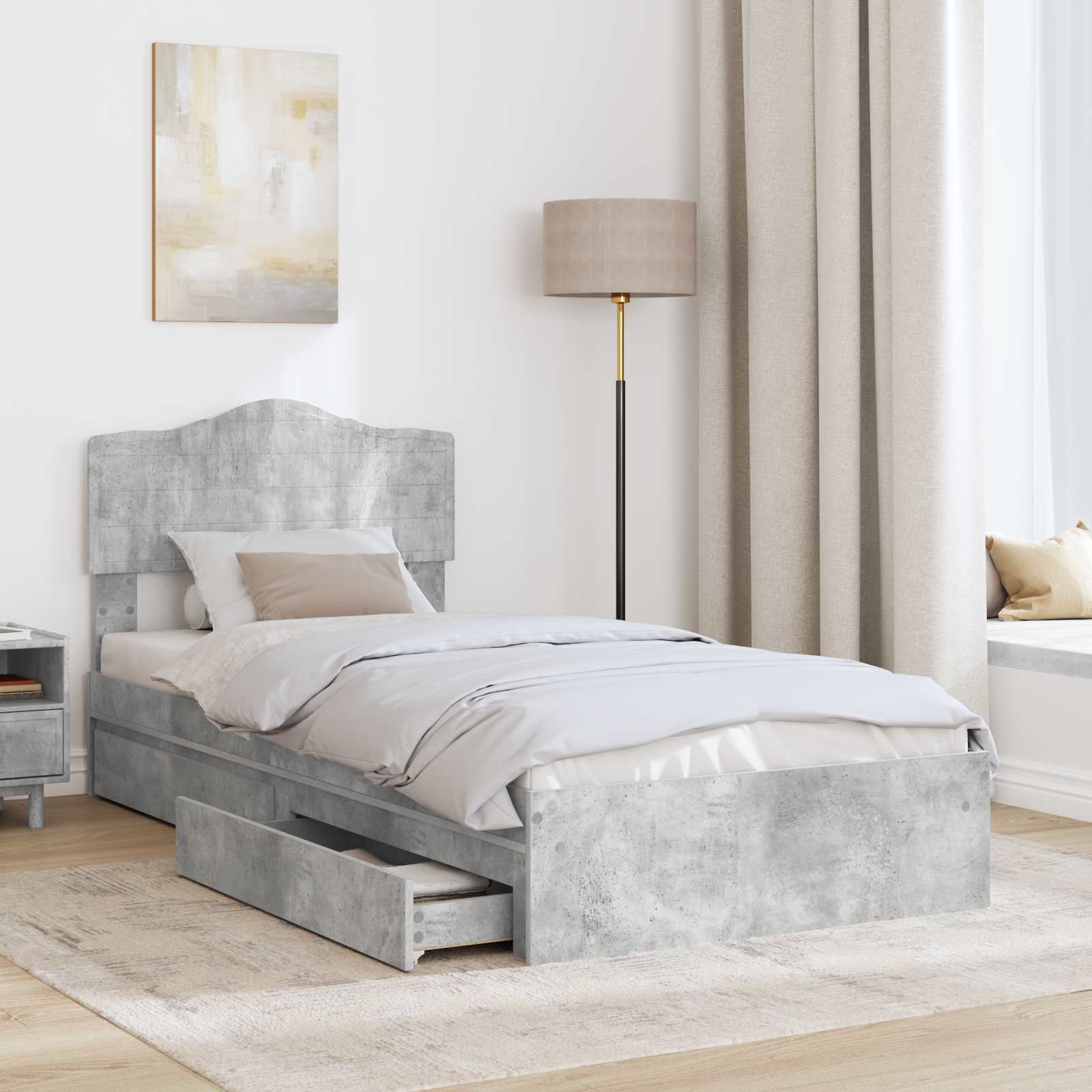 Letto con Contenitore con testiera Grigio cemento 90 x 190 cm 3413141