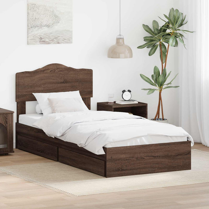 Letto con Contenitore con testiera-Struttura Letto con contenitore Rovere Marrone 90 x 190 cm 154033