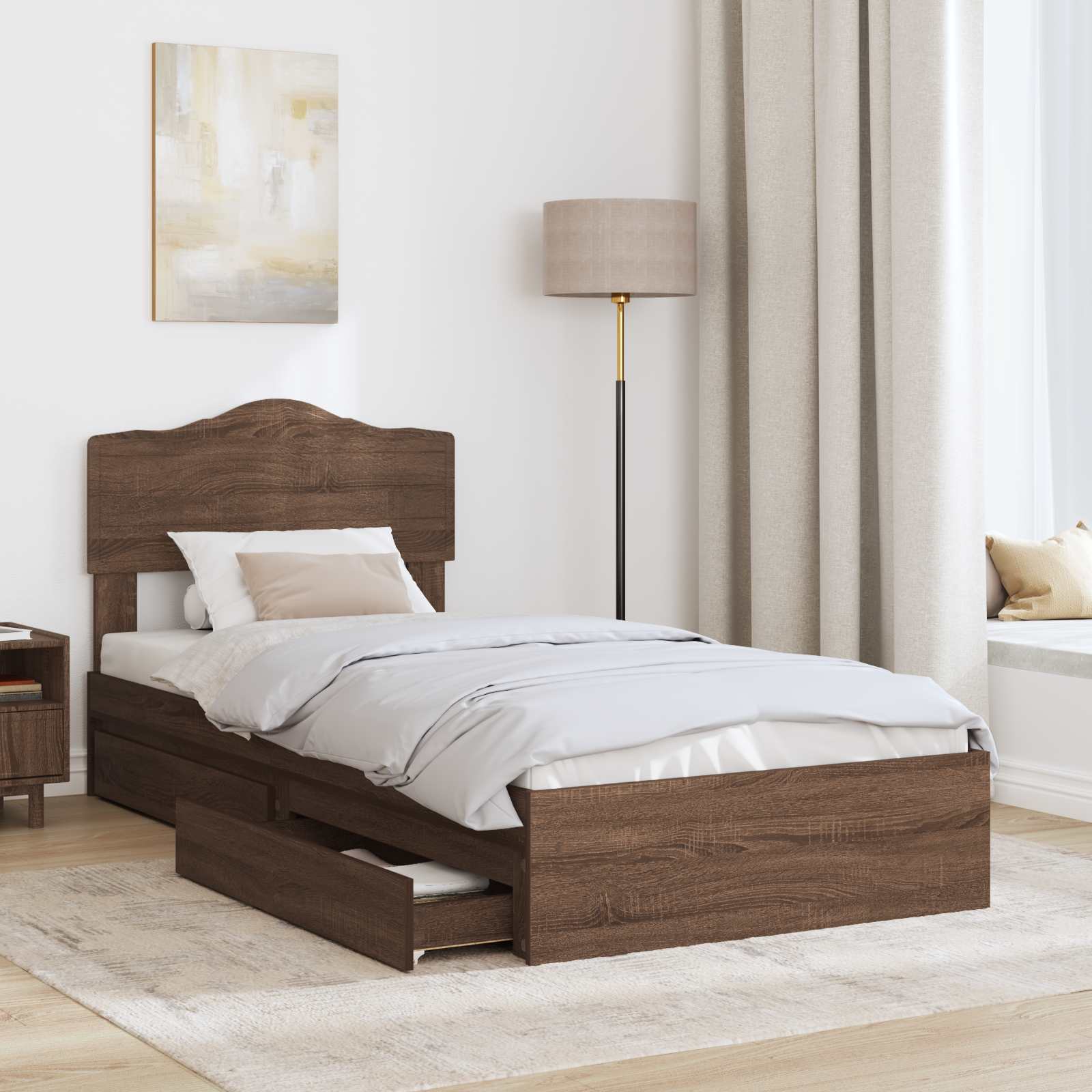Letto con Contenitore con testiera-Struttura Letto con contenitore Rovere Marrone 90 x 190 cm 154033