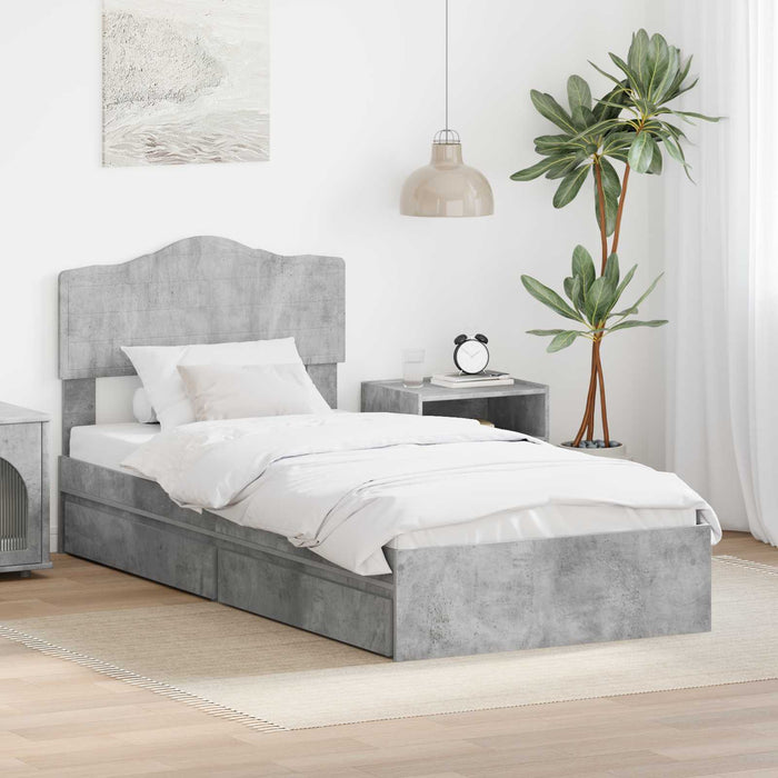 Letto con Contenitore con testiera-Struttura Letto con contenitore Grigio cemento 75 x 190 cm 388543