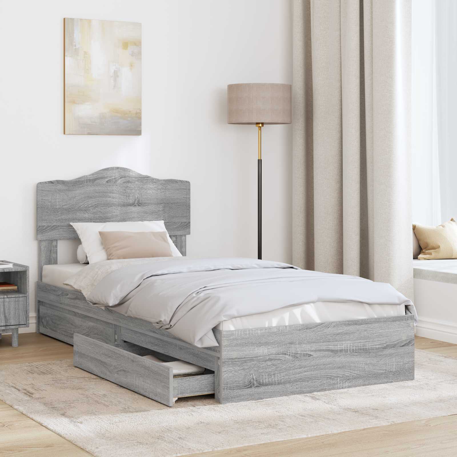 Letto con Contenitore con testiera-Struttura Letto con contenitore Grigio Sonoma 75 x 190 cm 206366