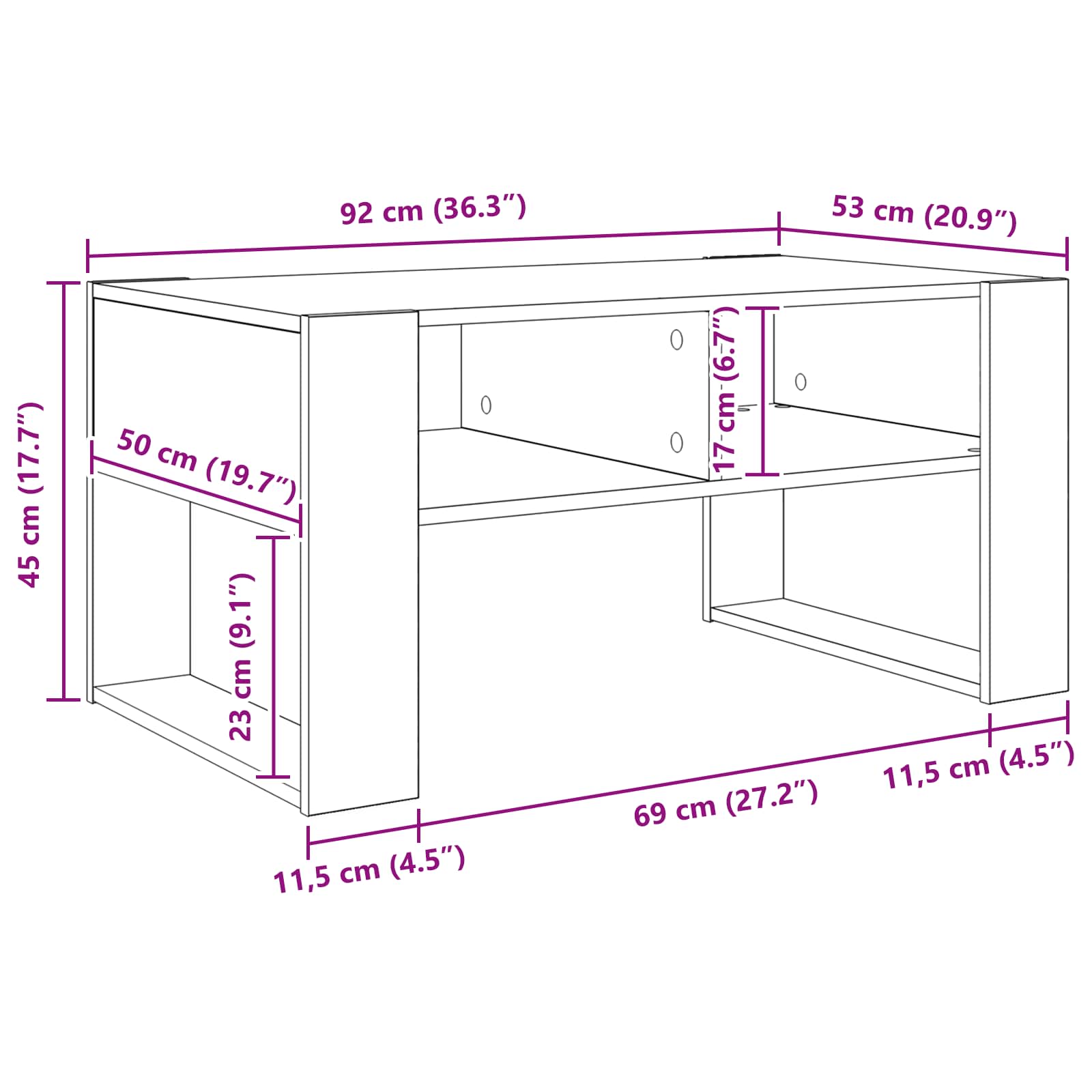 Tavolino da salotto Rovere fumé 92 x 53 x 45 cm 8000096