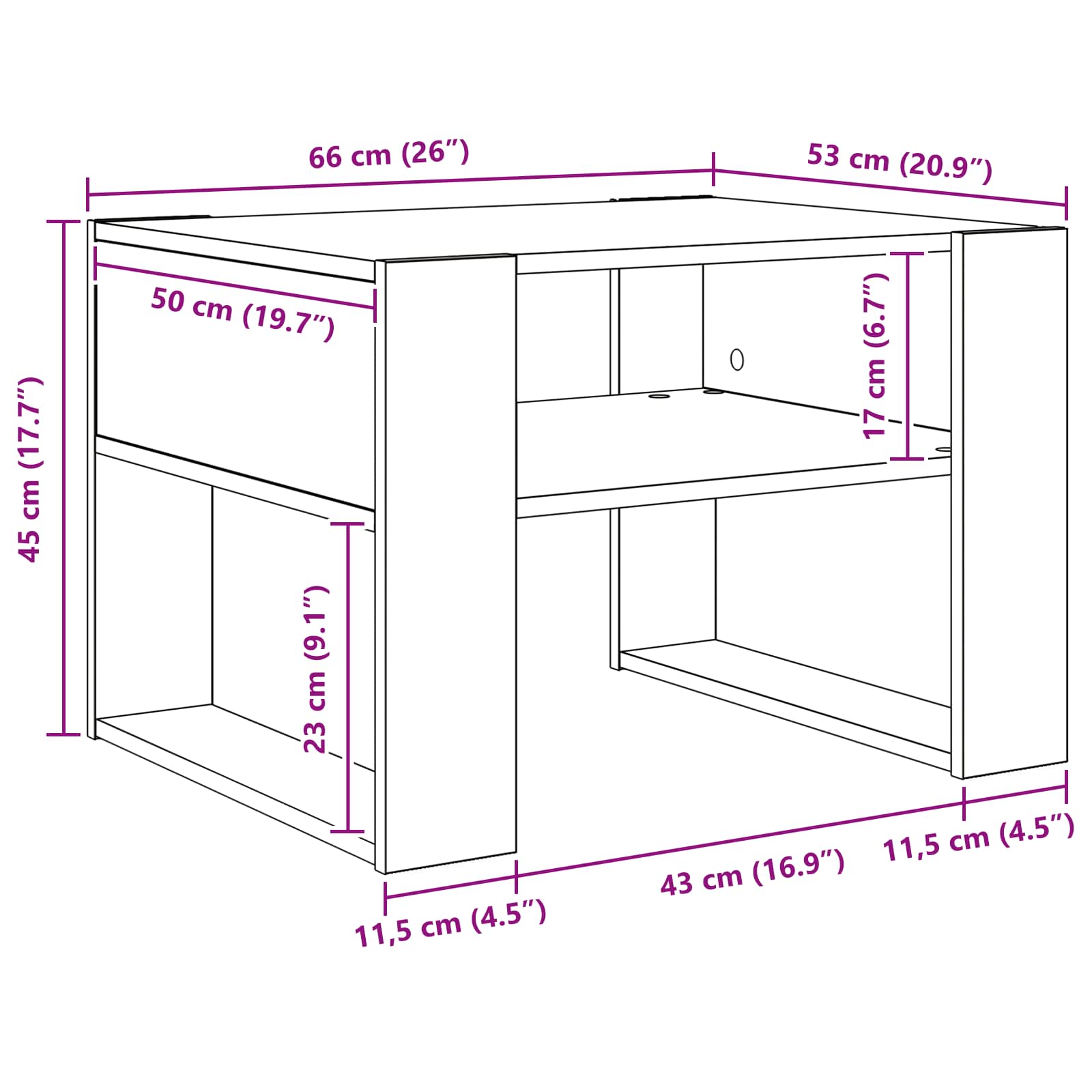 Tavolino da salotto Bianco 66 x 53 x 45 cm Legno multistrato 8000100