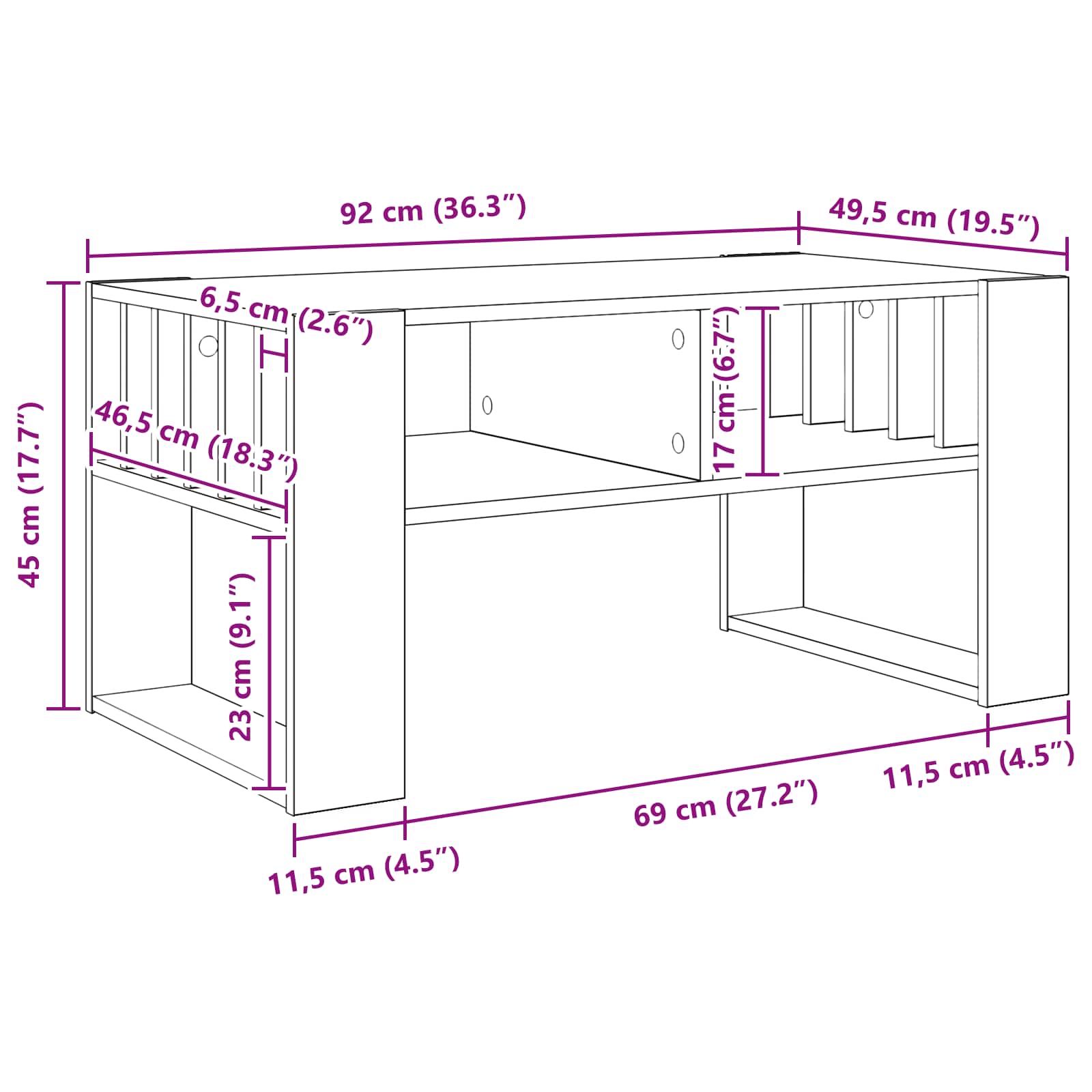 Tavolino da salotto Rovere Sonoma 92 x 49,5 x 45 cm 8000110