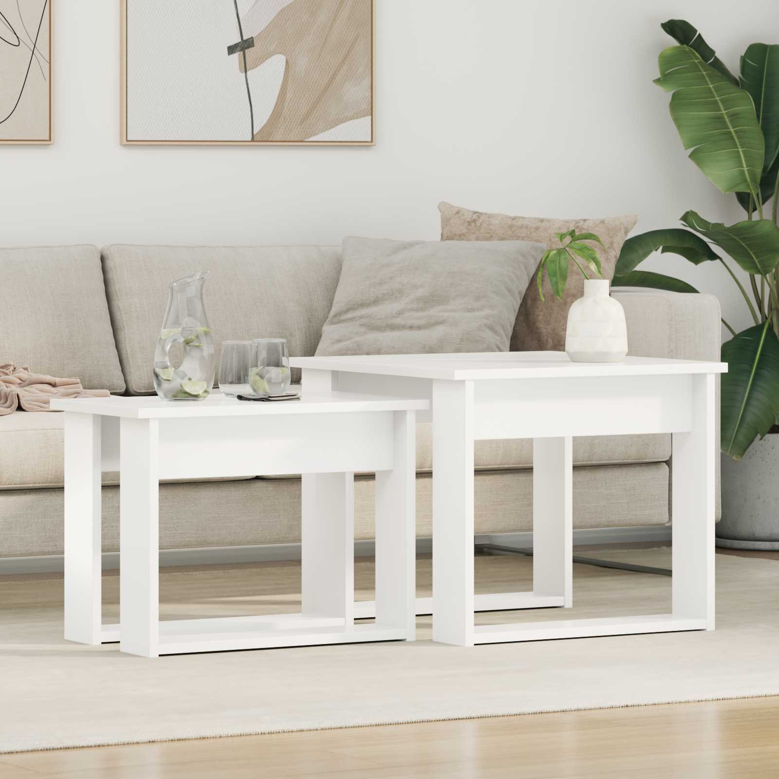 Set di Tavolini da Caffè 2 pcs Bianco Legno multistrato 8000124