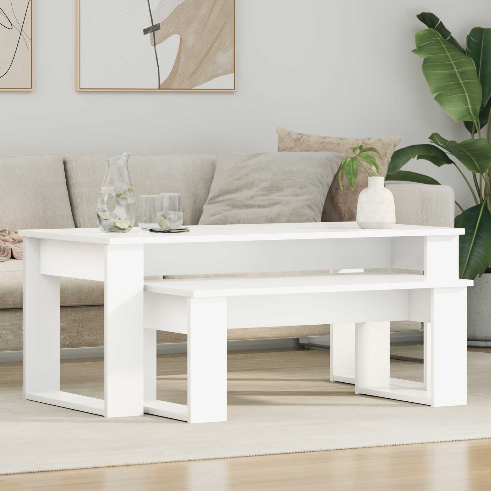 Set di Tavolini da Caffè 2 pcs Bianco Legno multistrato 8000132