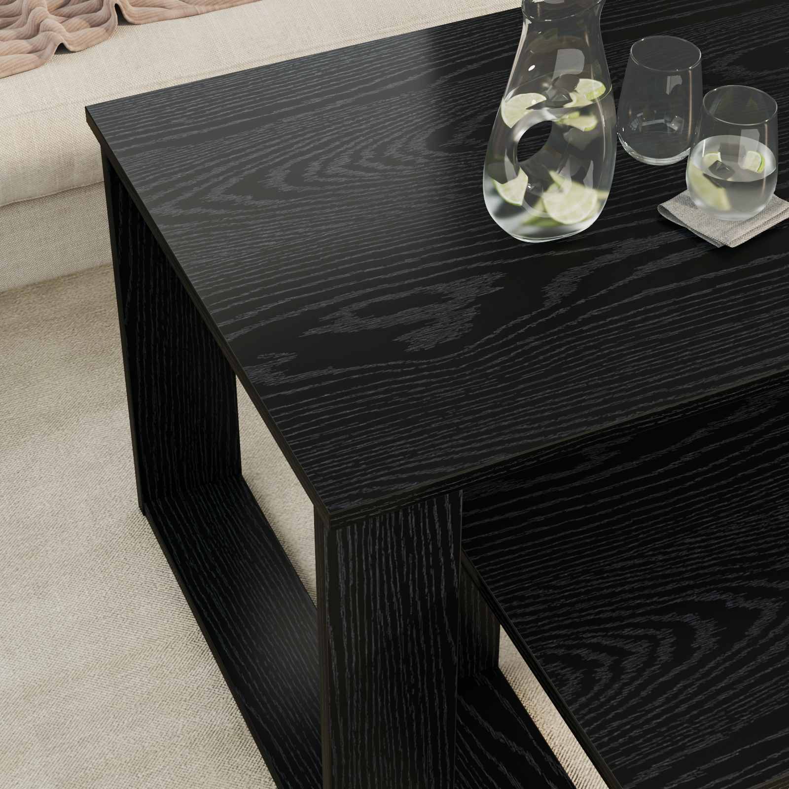 Set di Tavolini da Caffè 2 pcs Rovere Nero Legno multistrato 8000133
