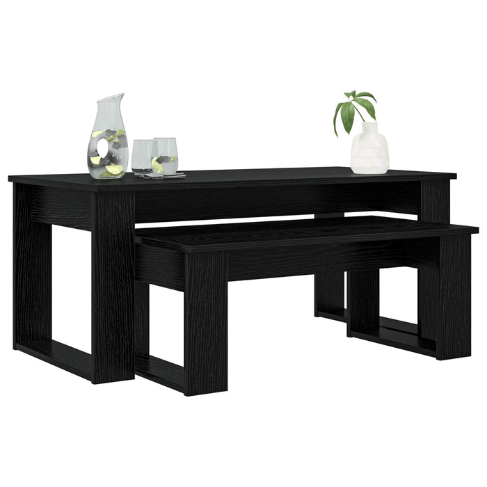 Set di Tavolini da Caffè 2 pcs Rovere Nero Legno multistrato 8000133