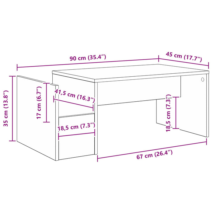 Tavolino da salotto Rovere Sonoma 90 x 45 x 35 cm 8000174