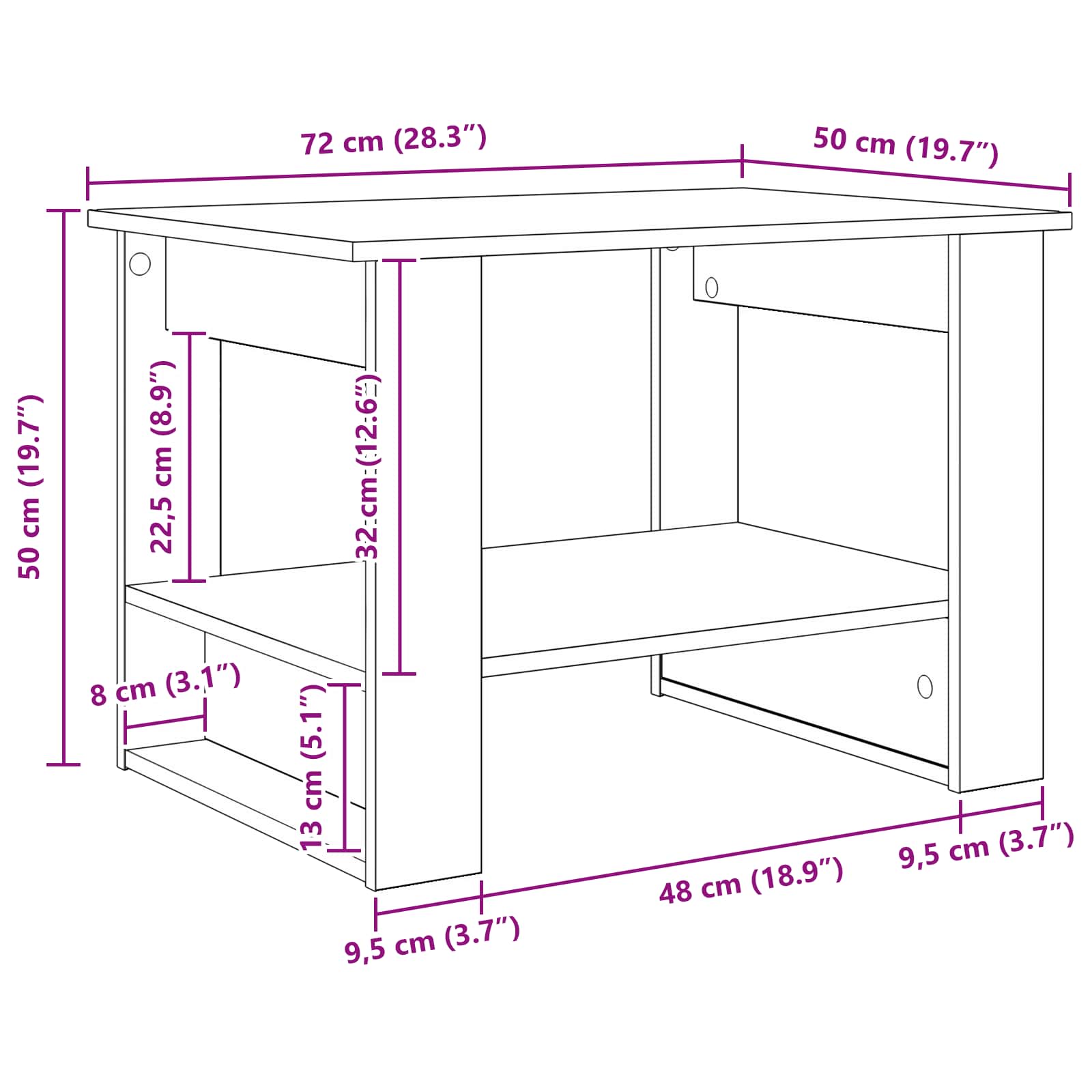 Tavolino da salotto Bianco 72 x 50 x 50 cm Legno multistrato 8000188