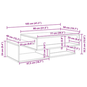 Tavolino da salotto Rovere fumé 105 x 50 x 32,5 cm 8000208