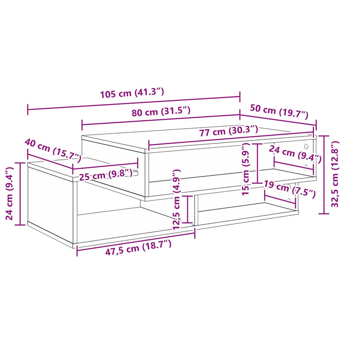Tavolino da salotto Rovere fumé 105 x 50 x 32,5 cm 8000208
