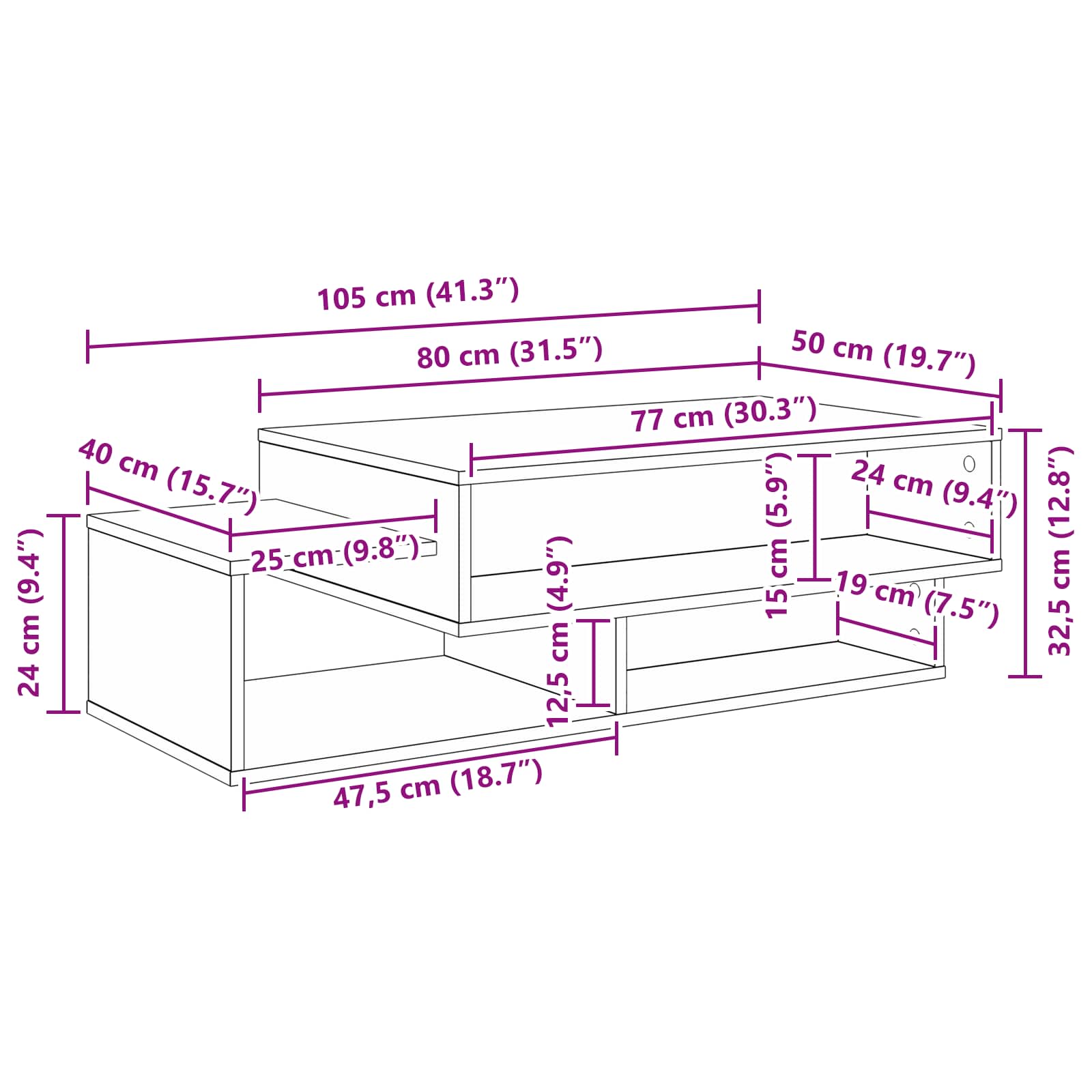 Tavolino da salotto Rovere artigianale 105 x 50 x 32,5 cm 8000211