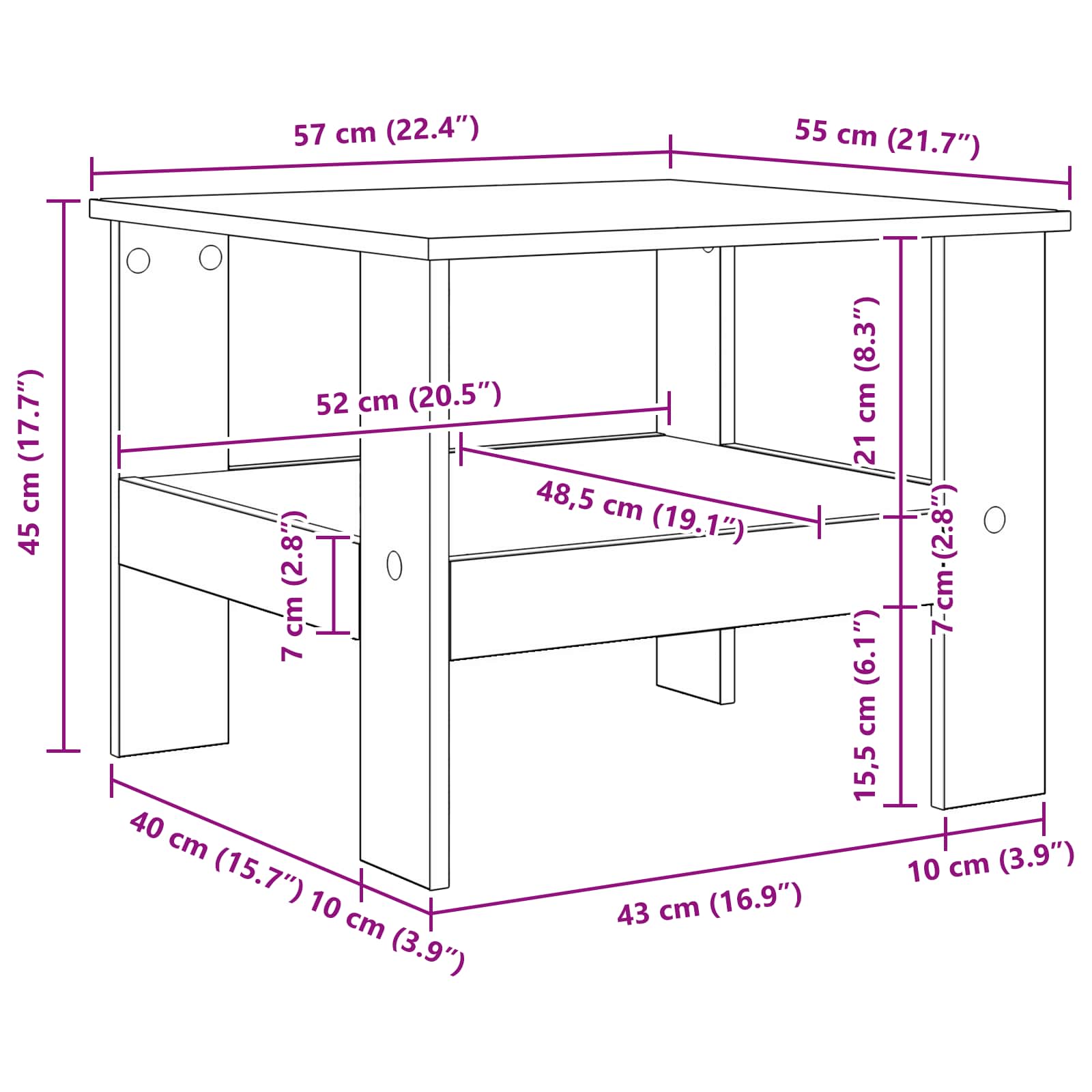 Tavolino da salotto Grigio Sonoma 57 x 55 x 45 cm 8000249