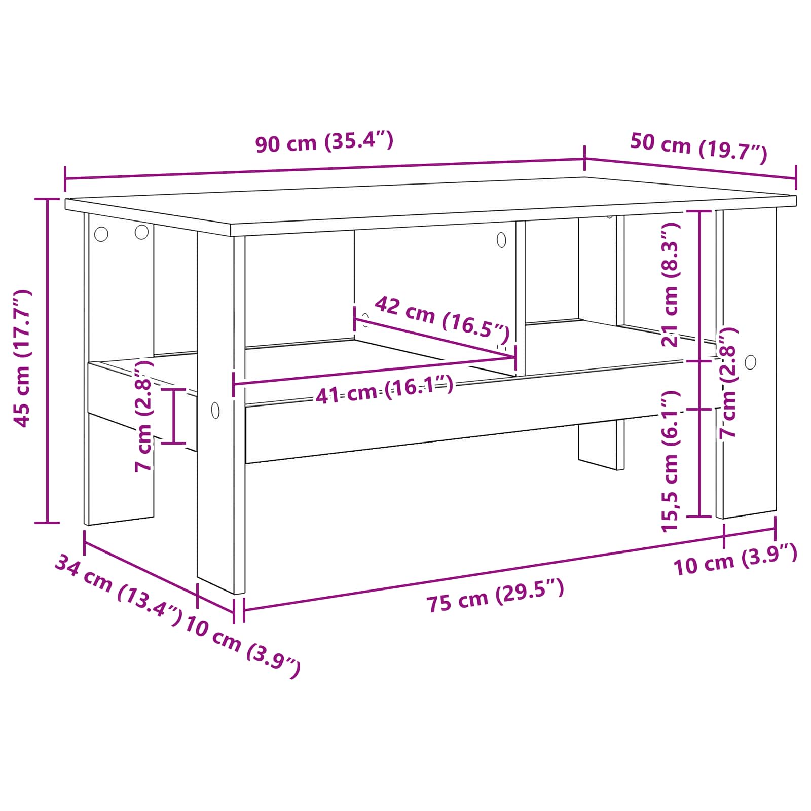Tavolino da salotto Rovere Sonoma 90 x 50 x 45 cm 8000254