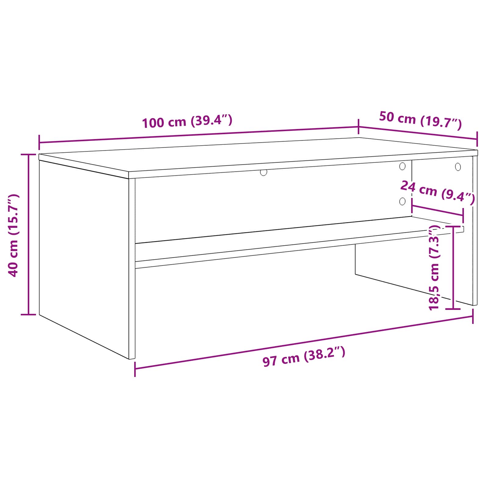 Tavolino da salotto Rovere fumé 100 x 50 x 40 cm 8000288