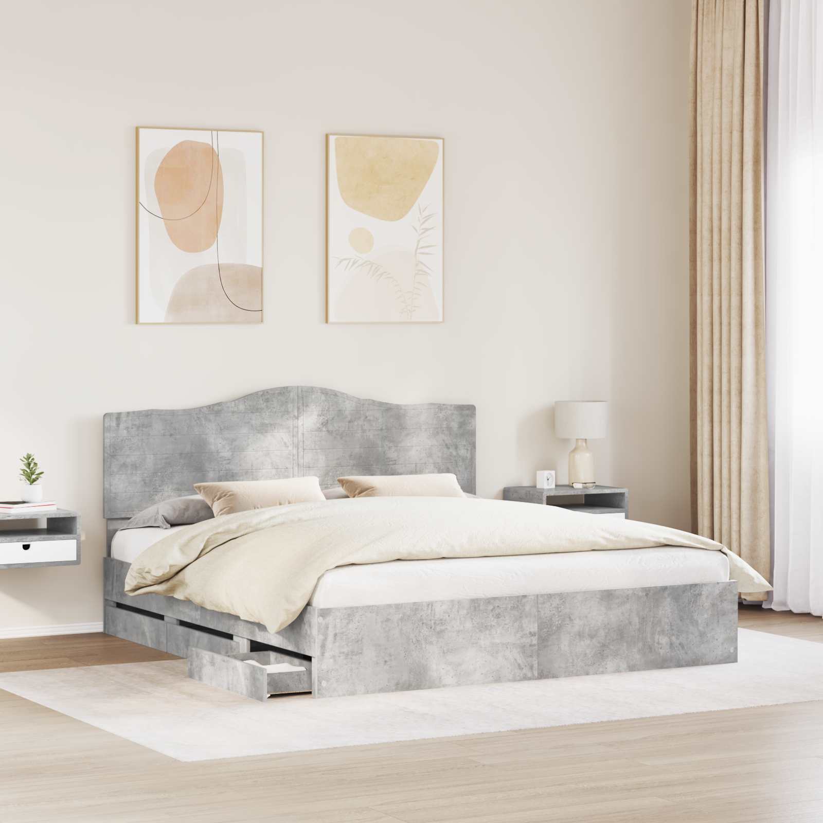 Struttura del letto con cassetto Grigio cemento 200 x 200 cm 3413383