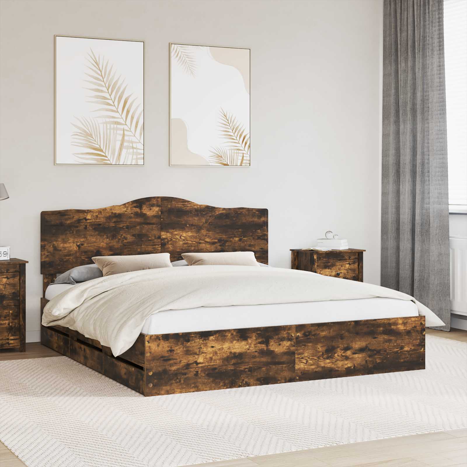 Struttura del letto con cassetto Rovere fumé 200 x 200 cm 3413384