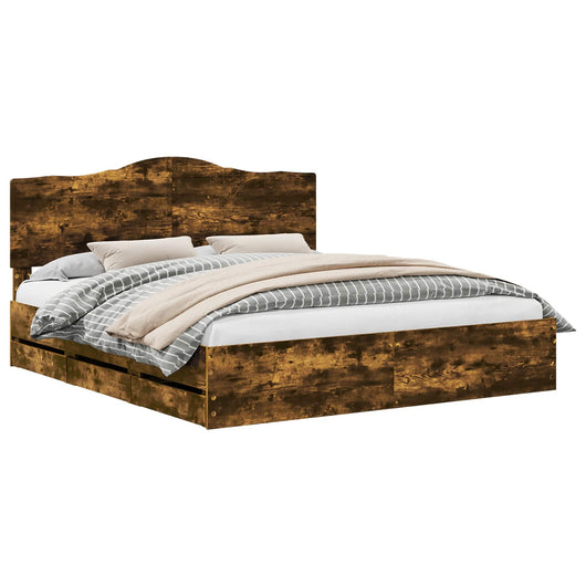 Struttura del letto con cassetto Rovere fumé 200 x 200 cm 3413384