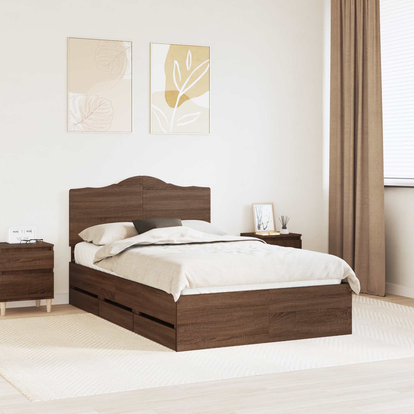 Struttura del letto con cassetto Rovere Marrone 135 x 190 cm 3413428