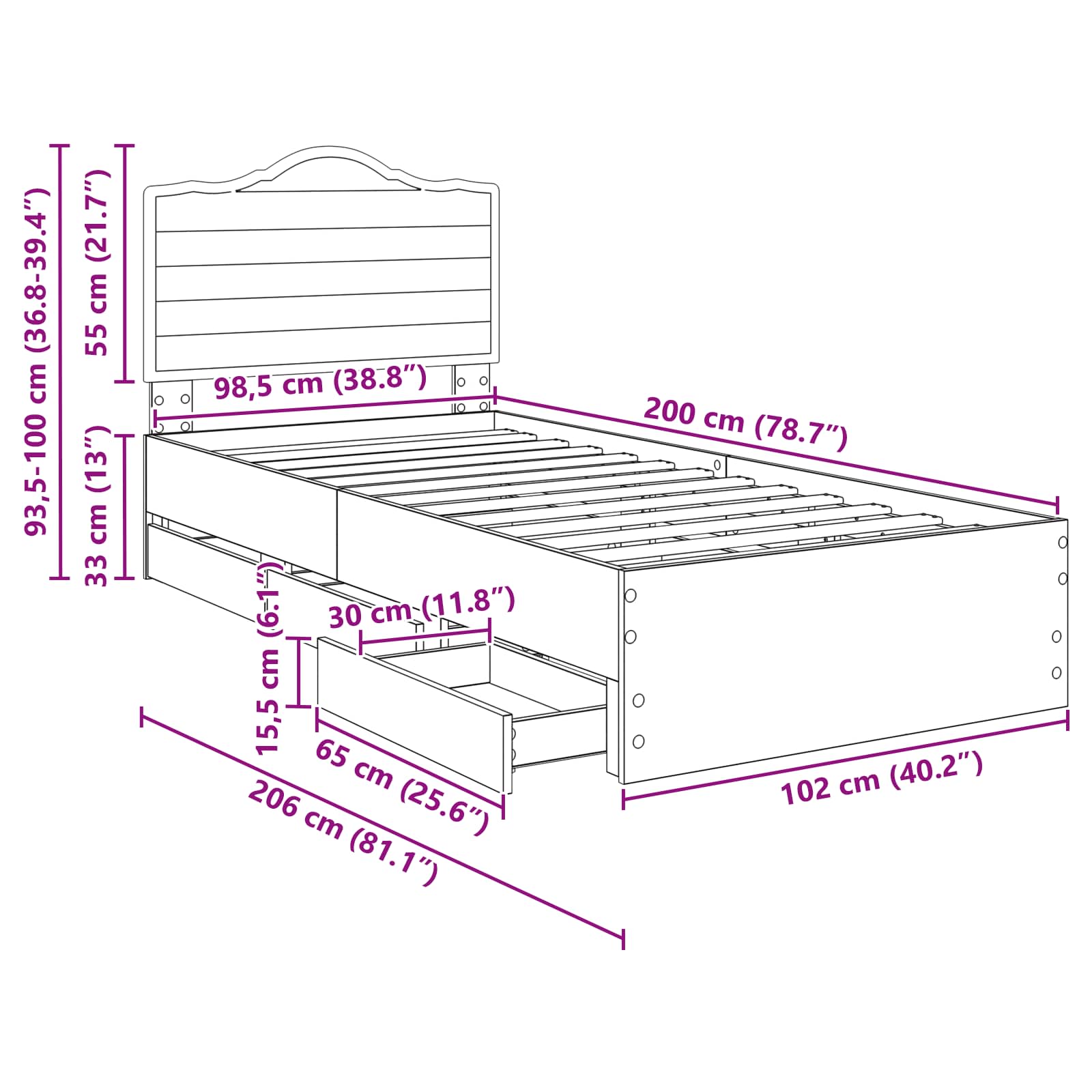 Struttura del letto Nero 100 x 200 cm Legno Ingegnerizzato 3413444