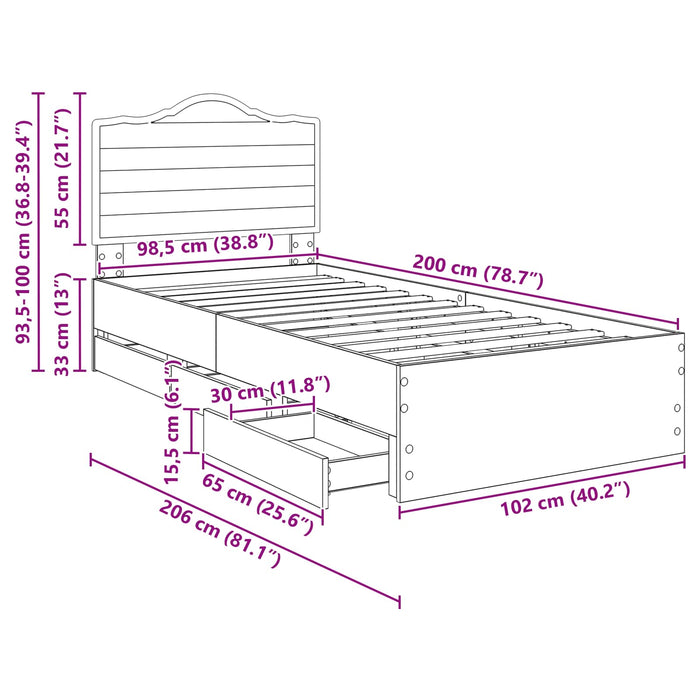 Struttura del letto Nero 100 x 200 cm Legno Ingegnerizzato 3413444