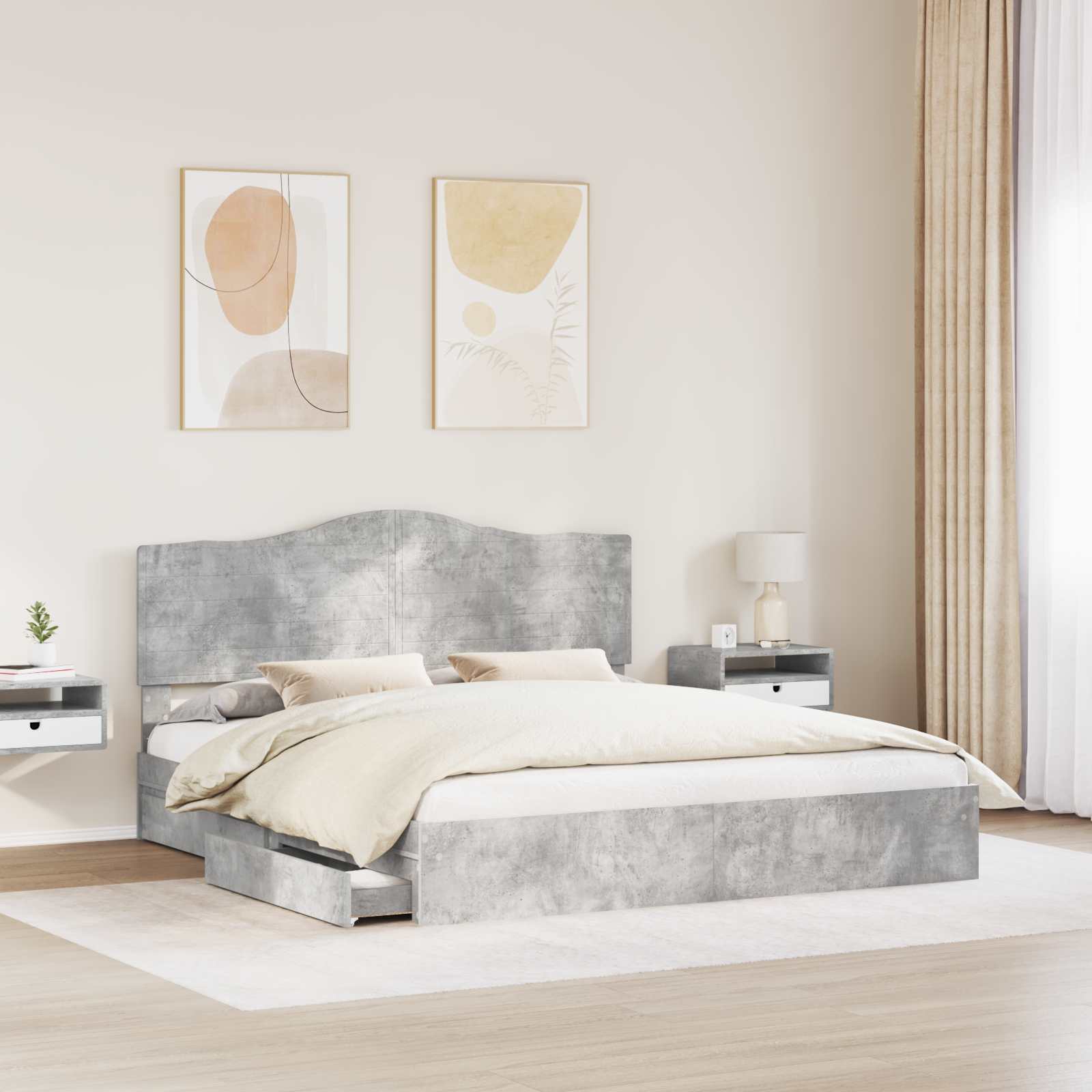 Letto con Contenitore con testiera-Struttura Letto con contenitore Grigio cemento 200 x 200 cm 922378