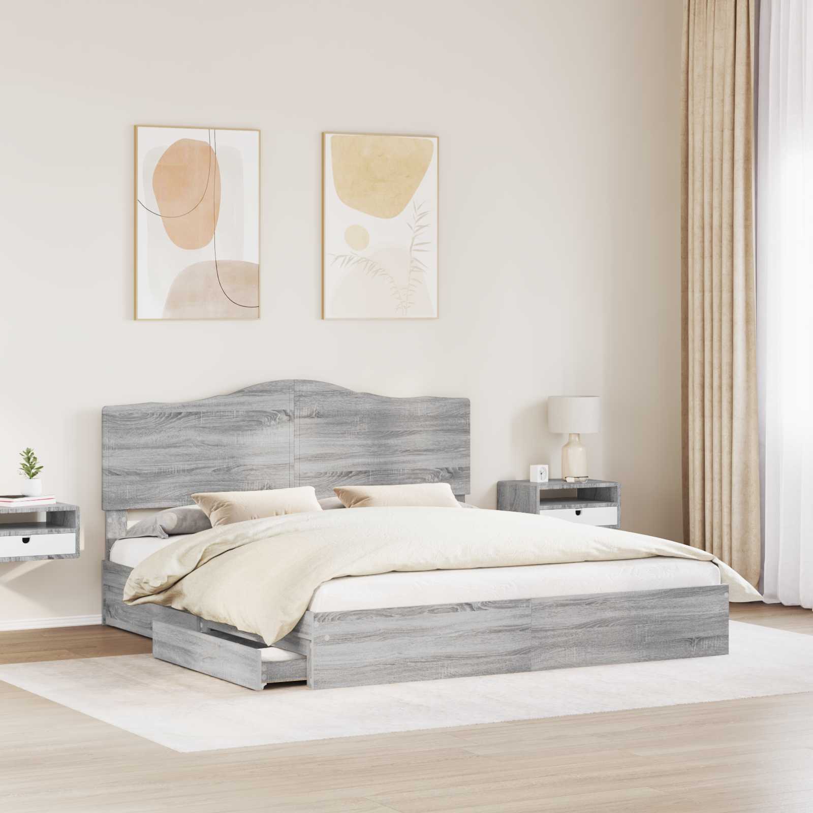 Letto con Contenitore con testiera-Struttura Letto con contenitore Grigio Sonoma 200 x 200 cm 508883