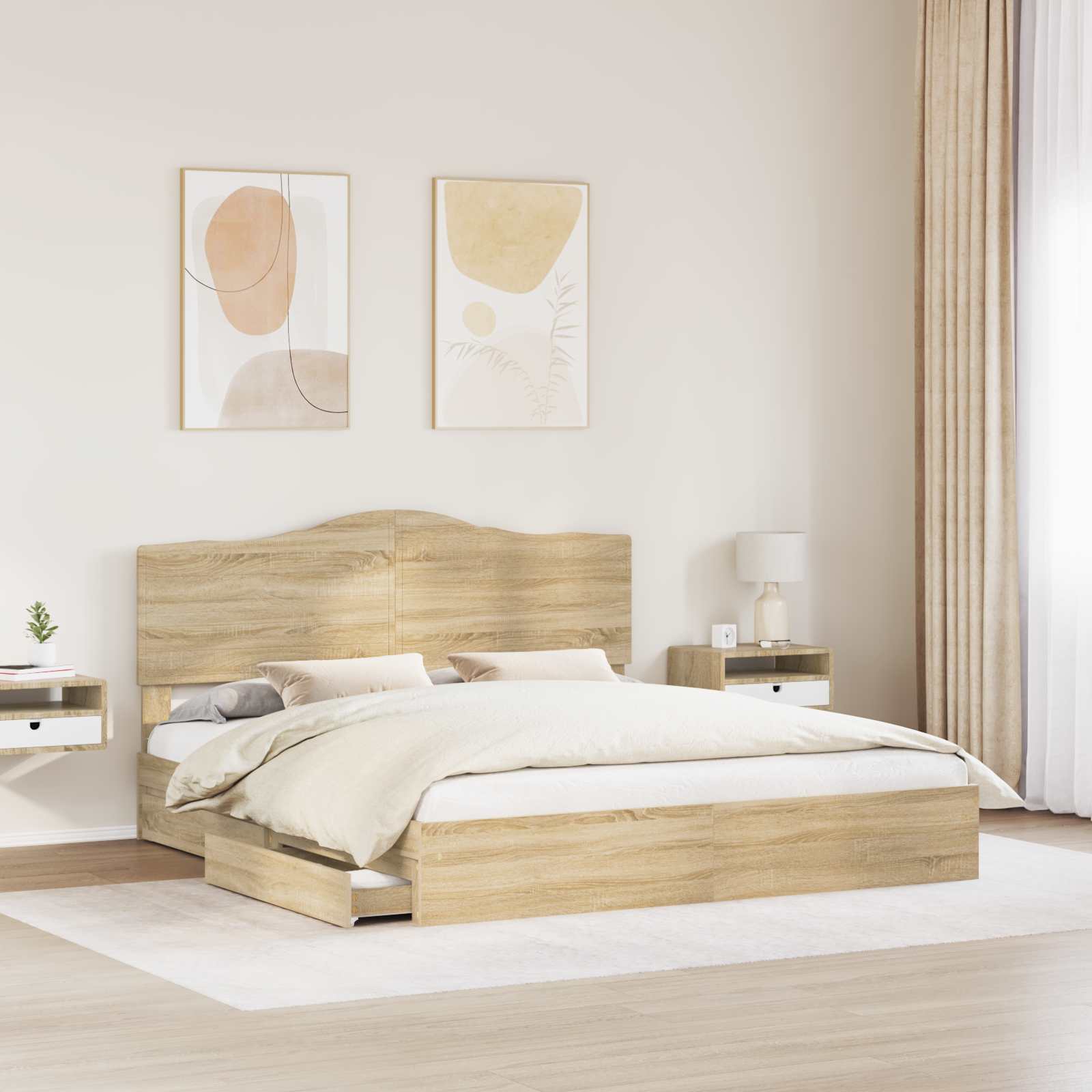 Letto con Contenitore con testiera-Struttura Letto con contenitore Rovere Sonoma 180 x 200 cm 665583