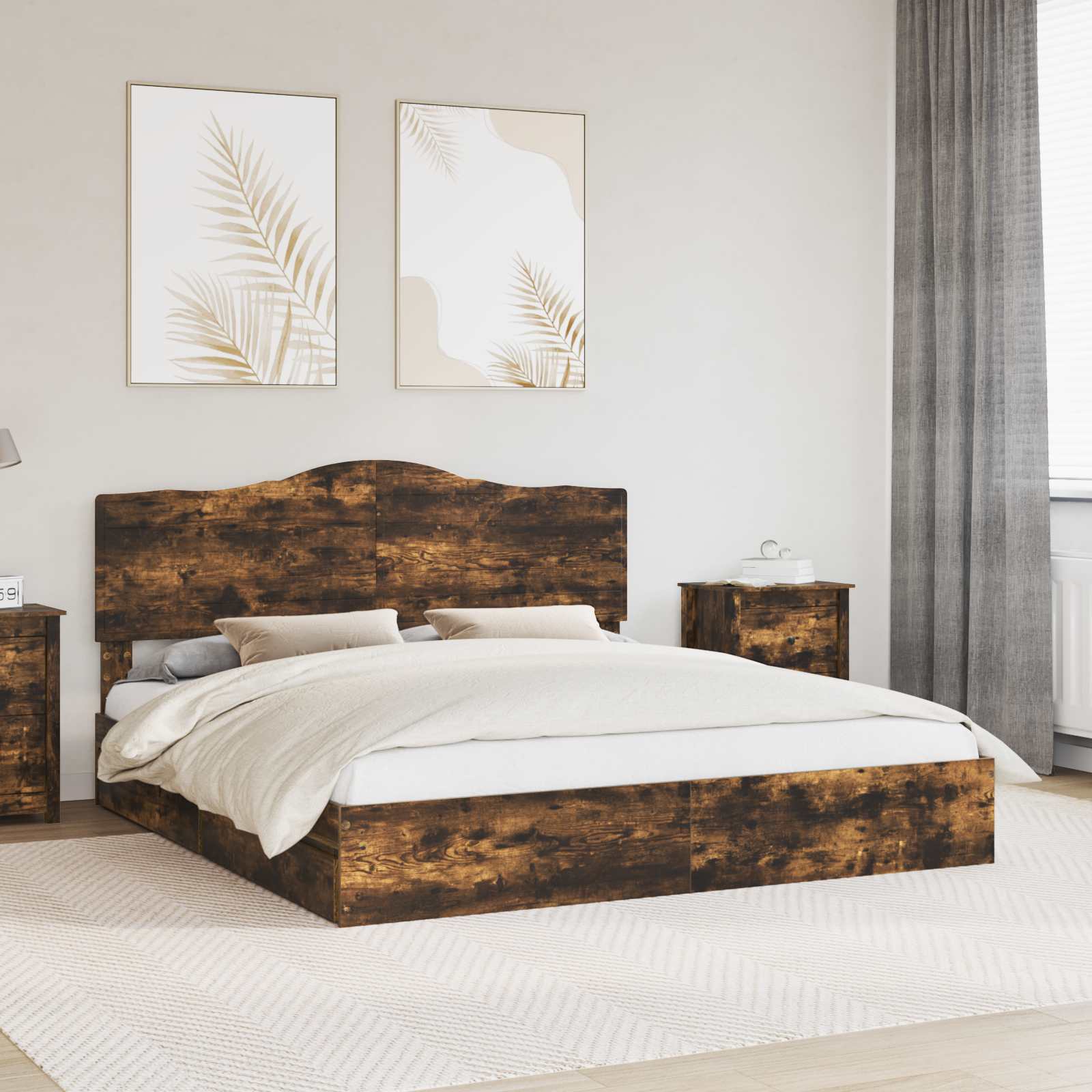 Letto con Contenitore con testiera-Struttura Letto con contenitore Rovere fum¨¦ 180 x 200 cm 707565