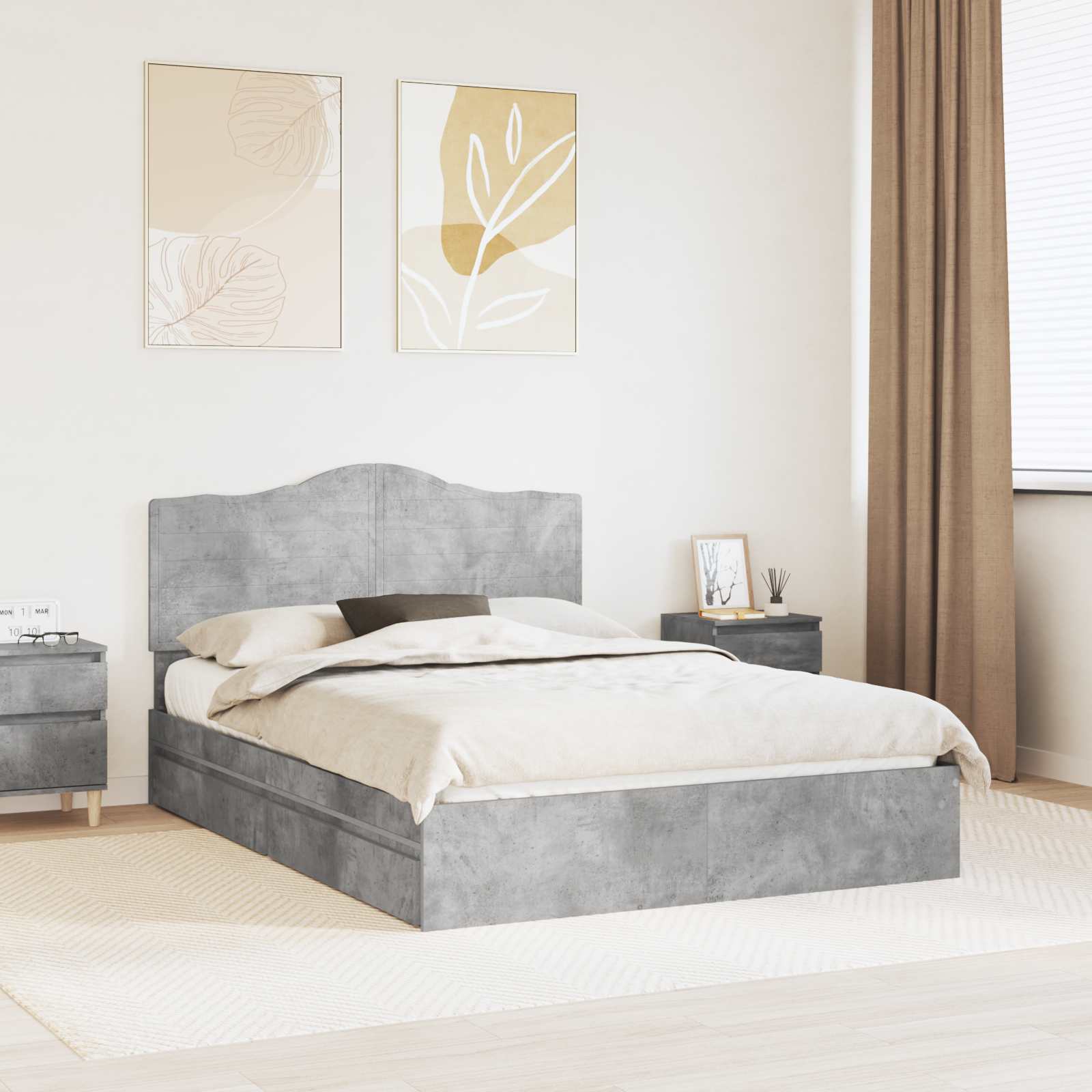 Letto con Contenitore con testiera Grigio cemento 160 x 200 cm 3413488