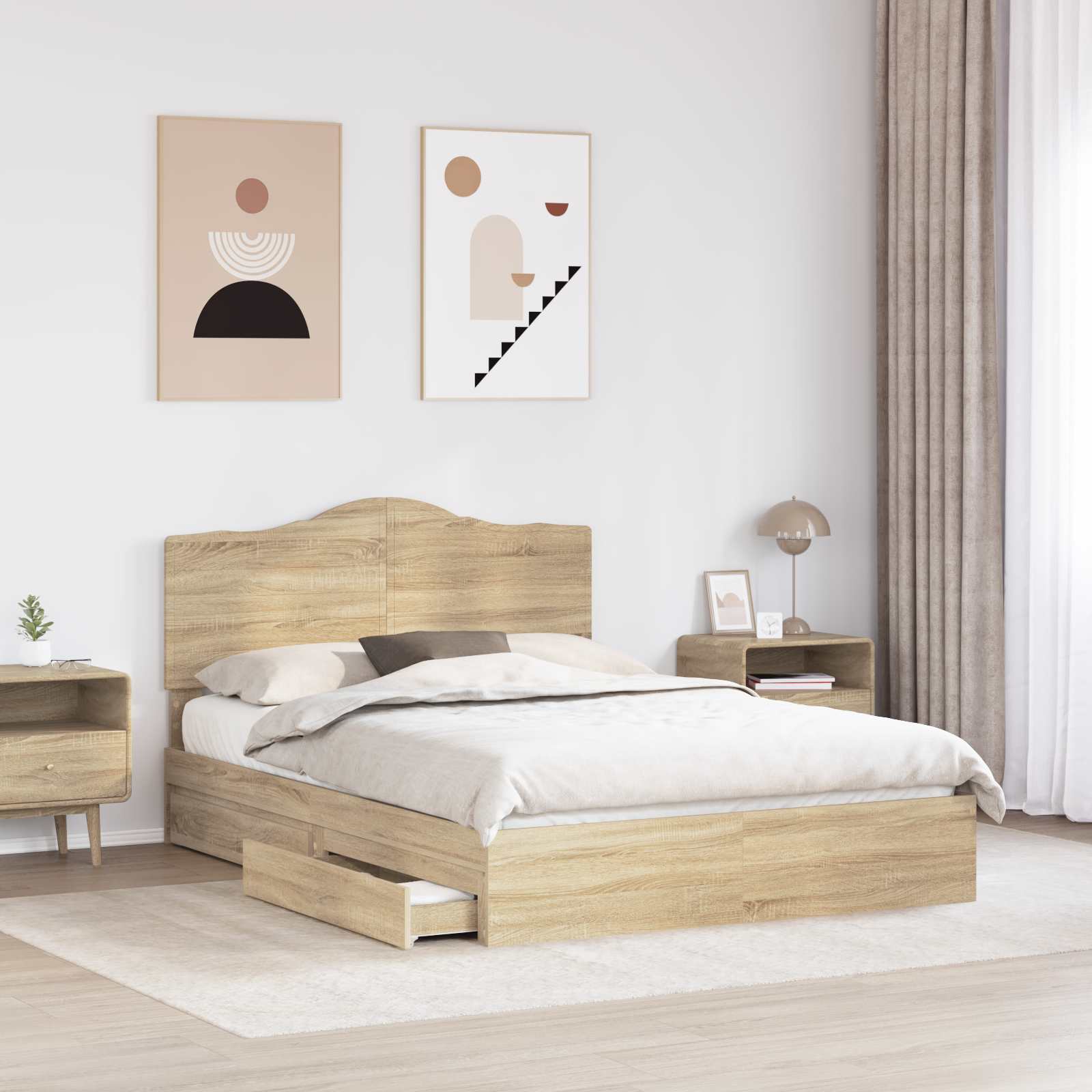 Letto con Contenitore con testiera Rovere Sonoma 140 x 200 cm 3413501