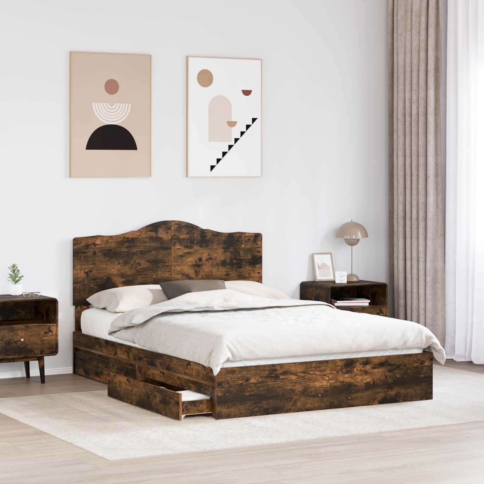 Letto con Contenitore con testiera-Struttura Letto con contenitore Rovere fum¨¦ 140 x 200 cm 613702