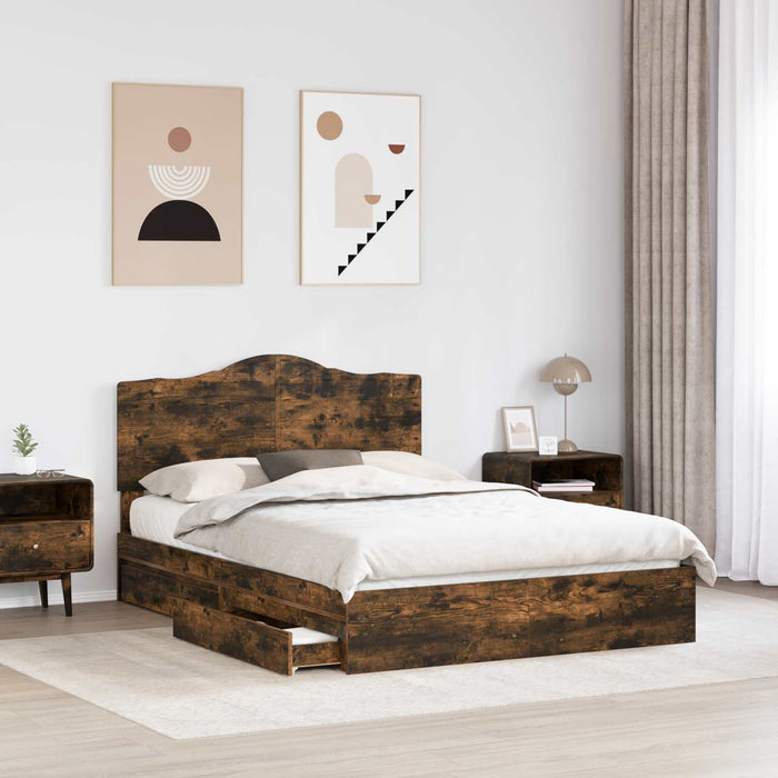 Letto con Contenitore con testiera-Struttura Letto con contenitore Rovere fum¨¦ 140 x 200 cm 613702