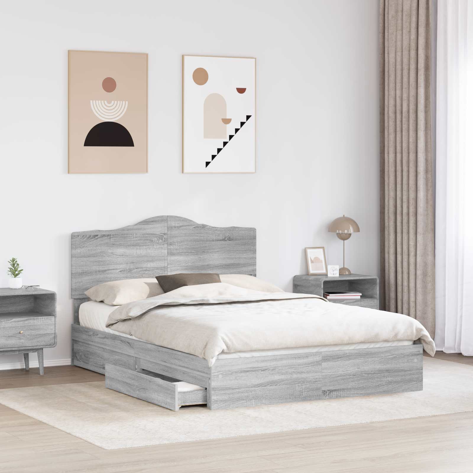 Letto con Contenitore con testiera-Struttura Letto con contenitore Grigio Sonoma 140 x 200 cm 102805