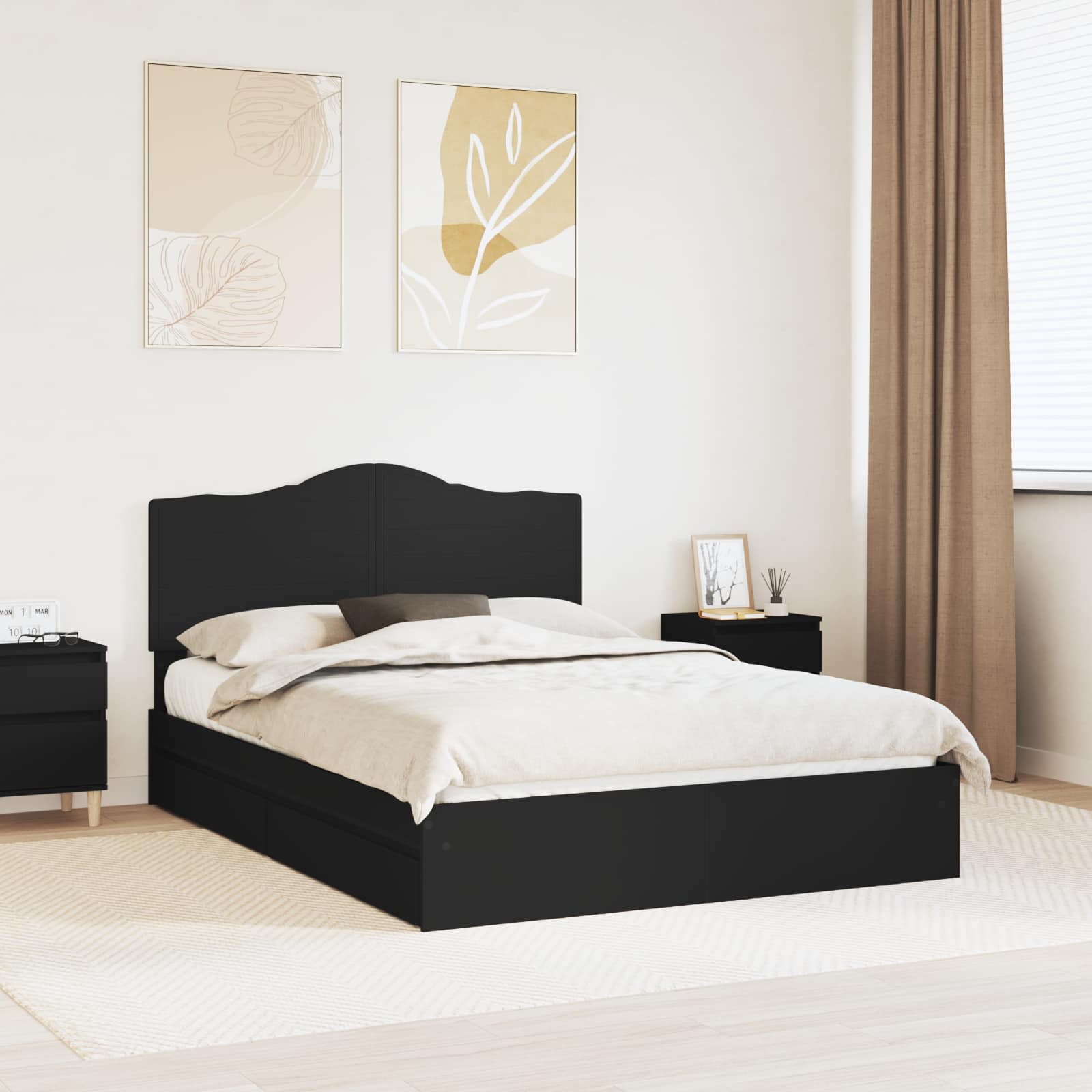 Letto con Contenitore Nero 140 x 190 cm Legno multistrato 3413507