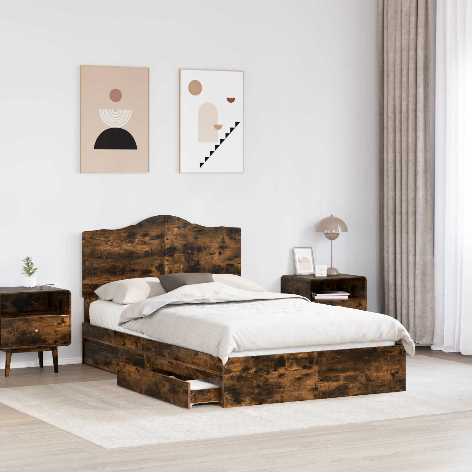 Letto con Contenitore con testiera-Struttura Letto con contenitore Rovere fum¨¦ 120 x 190 cm 309476